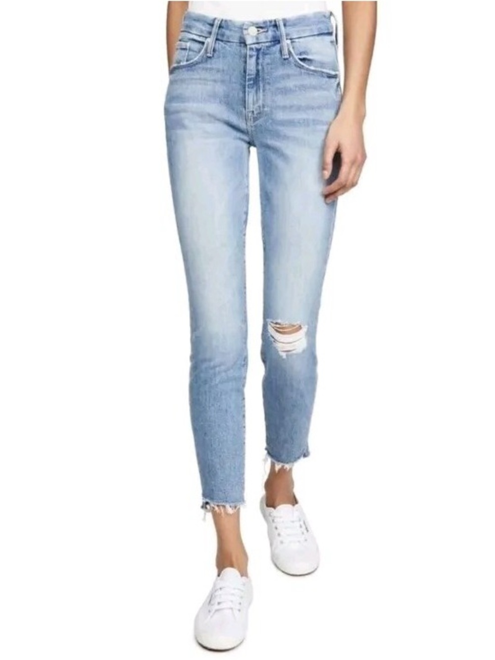 MOTHER Light Blue High Waisted Looker Ankle Distressed Jeans